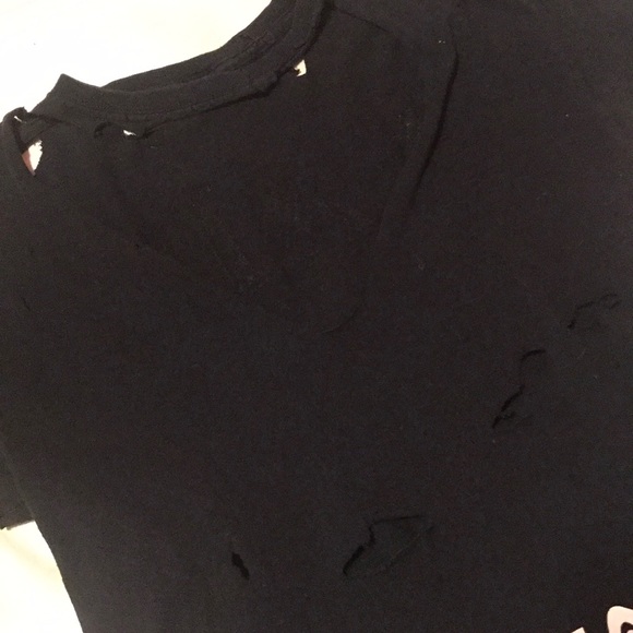 Black Vintage Cut and Distressed Oversized Tee - Picture 5 of 7